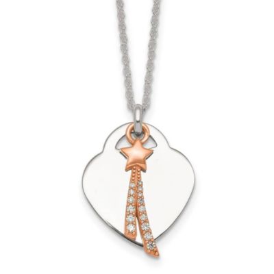 Belk & Co Sterling Silver Rose-tone Polished Cubic Zirconia Shooting Star and Heart Necklace
