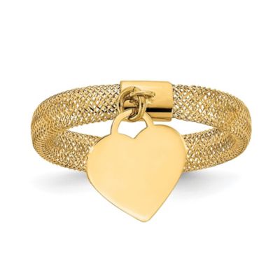 Belk & Co 14K Yellow Gold Woven Mesh Stretch Polished Heart Charm Ring