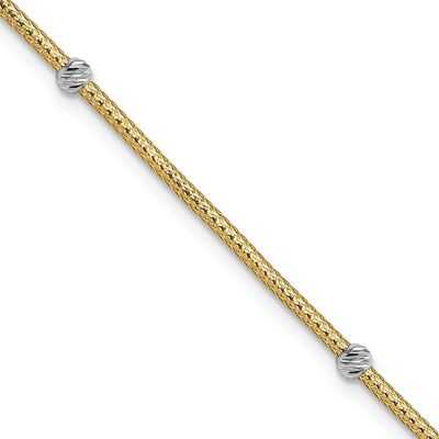 Belk & Co 14K Two-tone Gold Woven Flexible Diamond-cut Beads Bracelet
