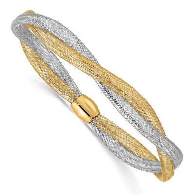 Belk & Co 14K Two-tone Twisted Woven Mesh Stretch Bracelet, Yellow