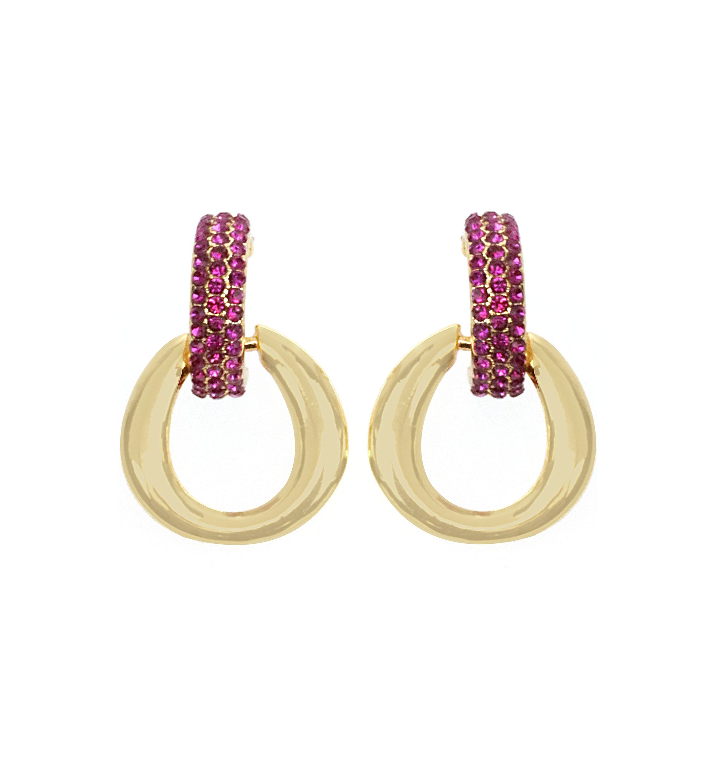 Gold Tone Pink Pavé Doorknocker Earrings
