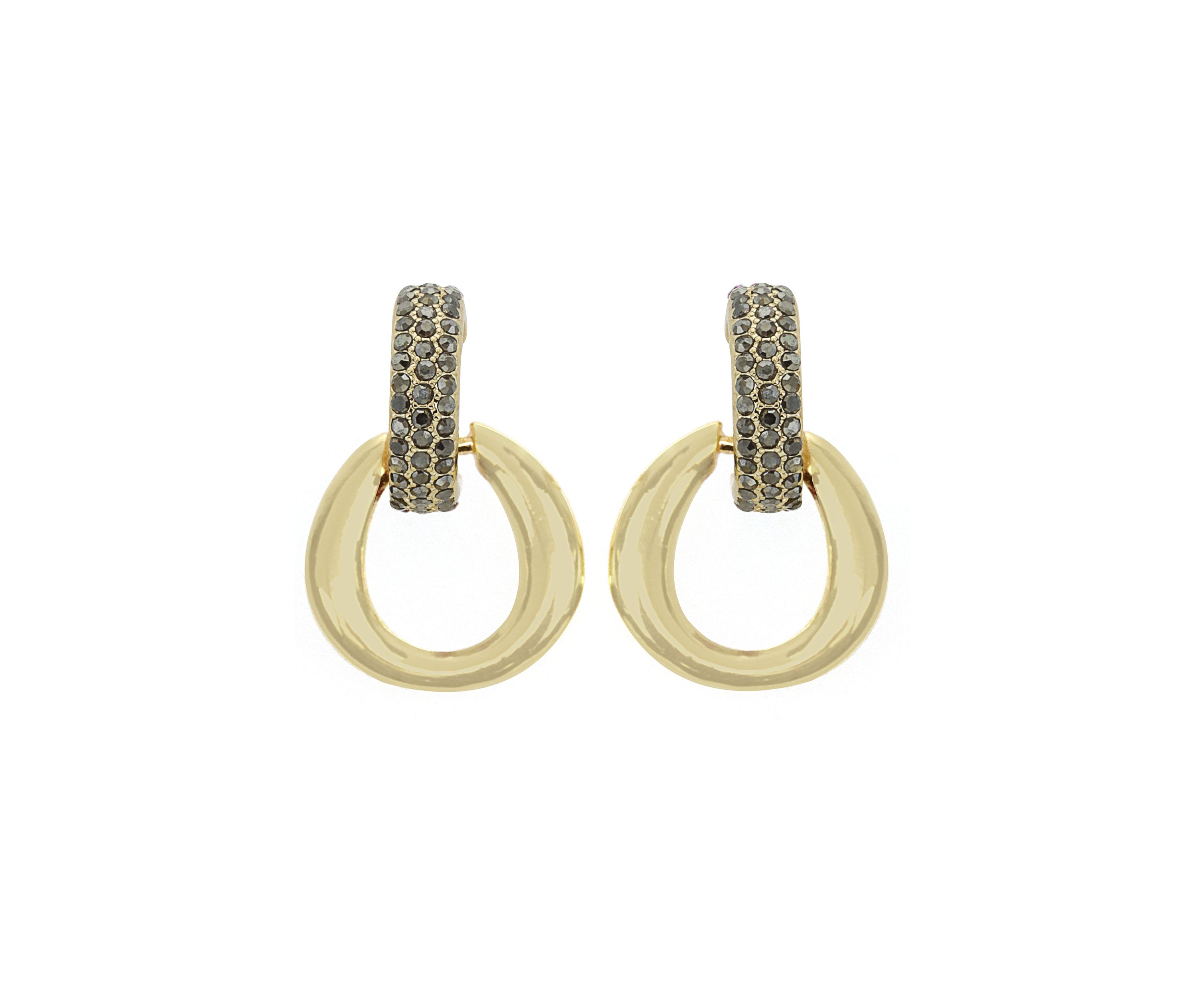 Gold Tone Hematite Pavé Earrings