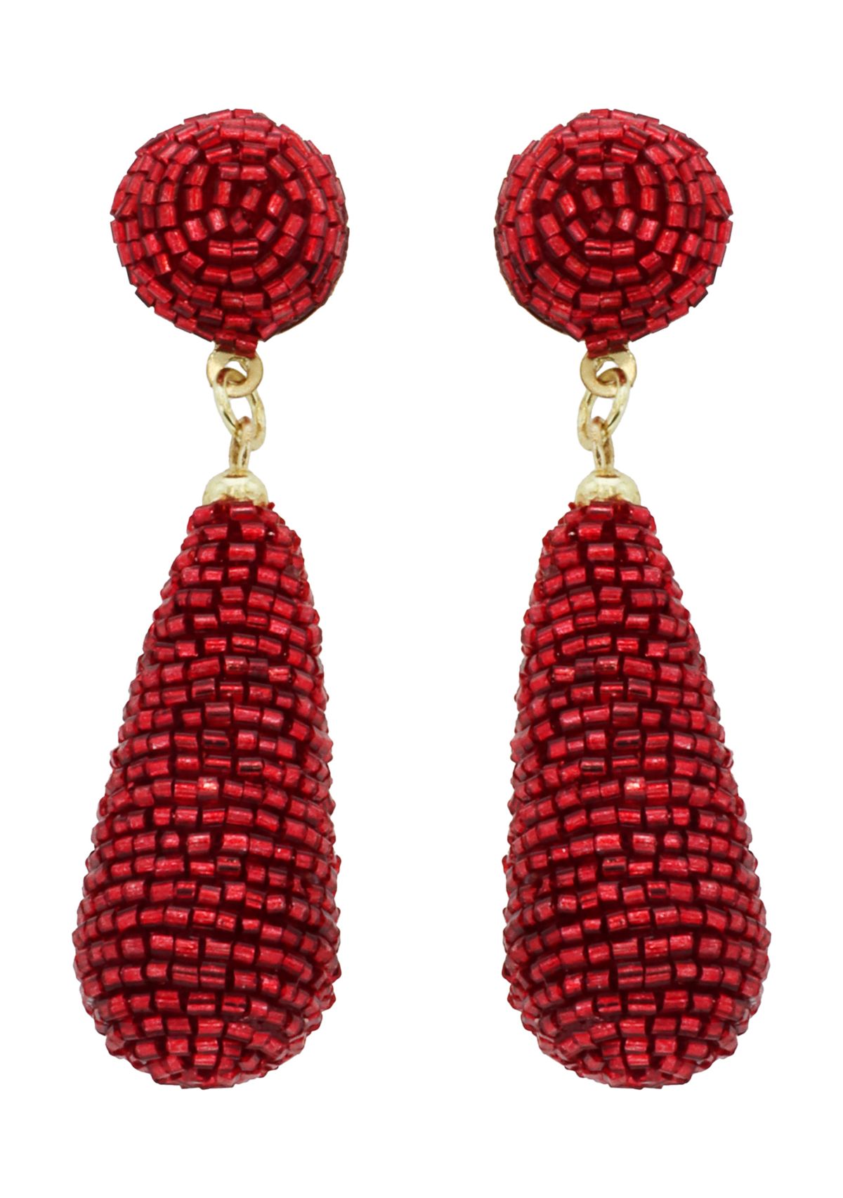 Red Beaded Teardrop Earrings