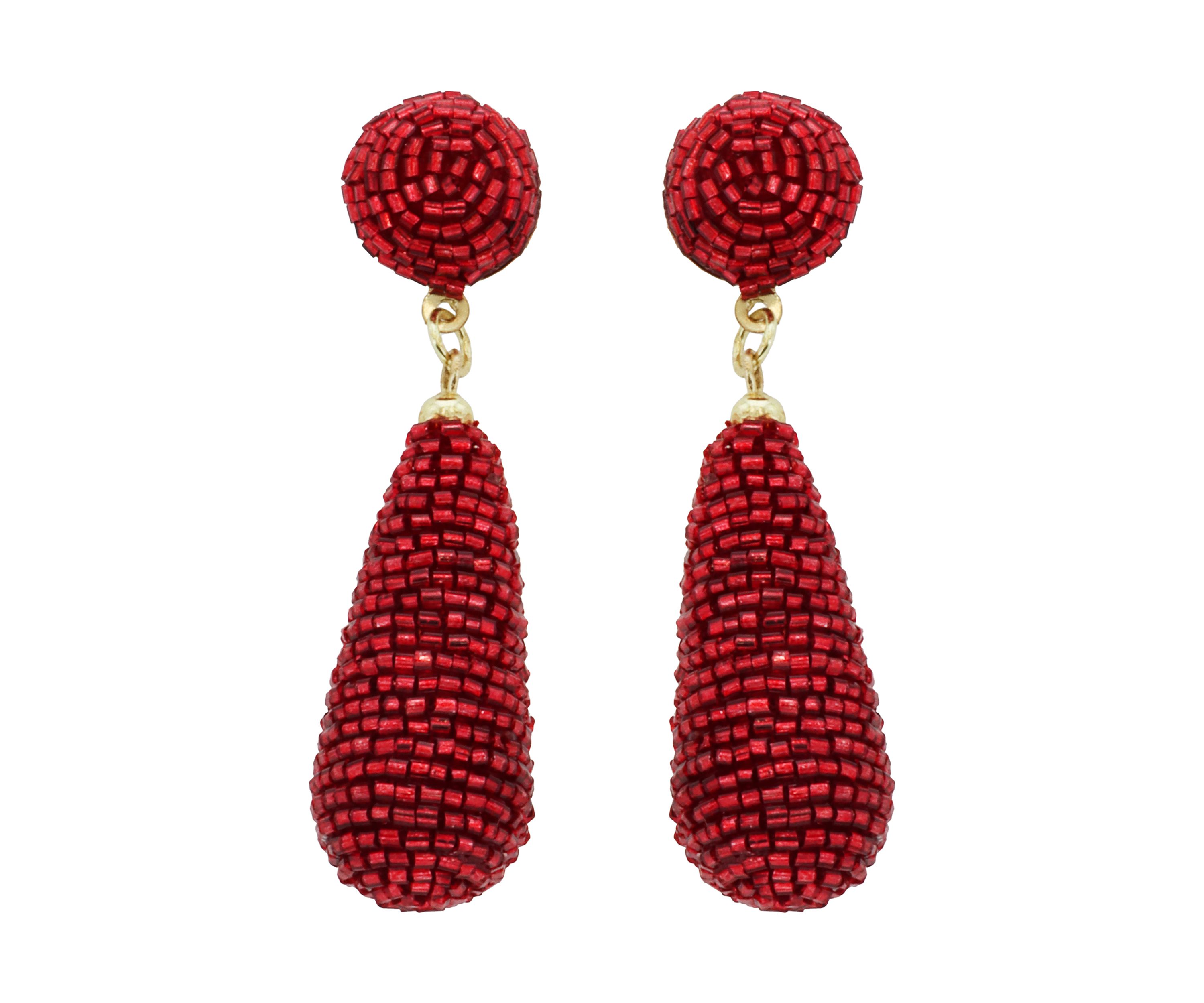 Red Beaded Teardrop Earrings