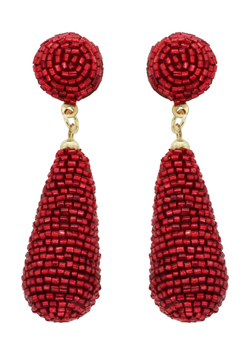 Red Beaded Teardrop Earrings