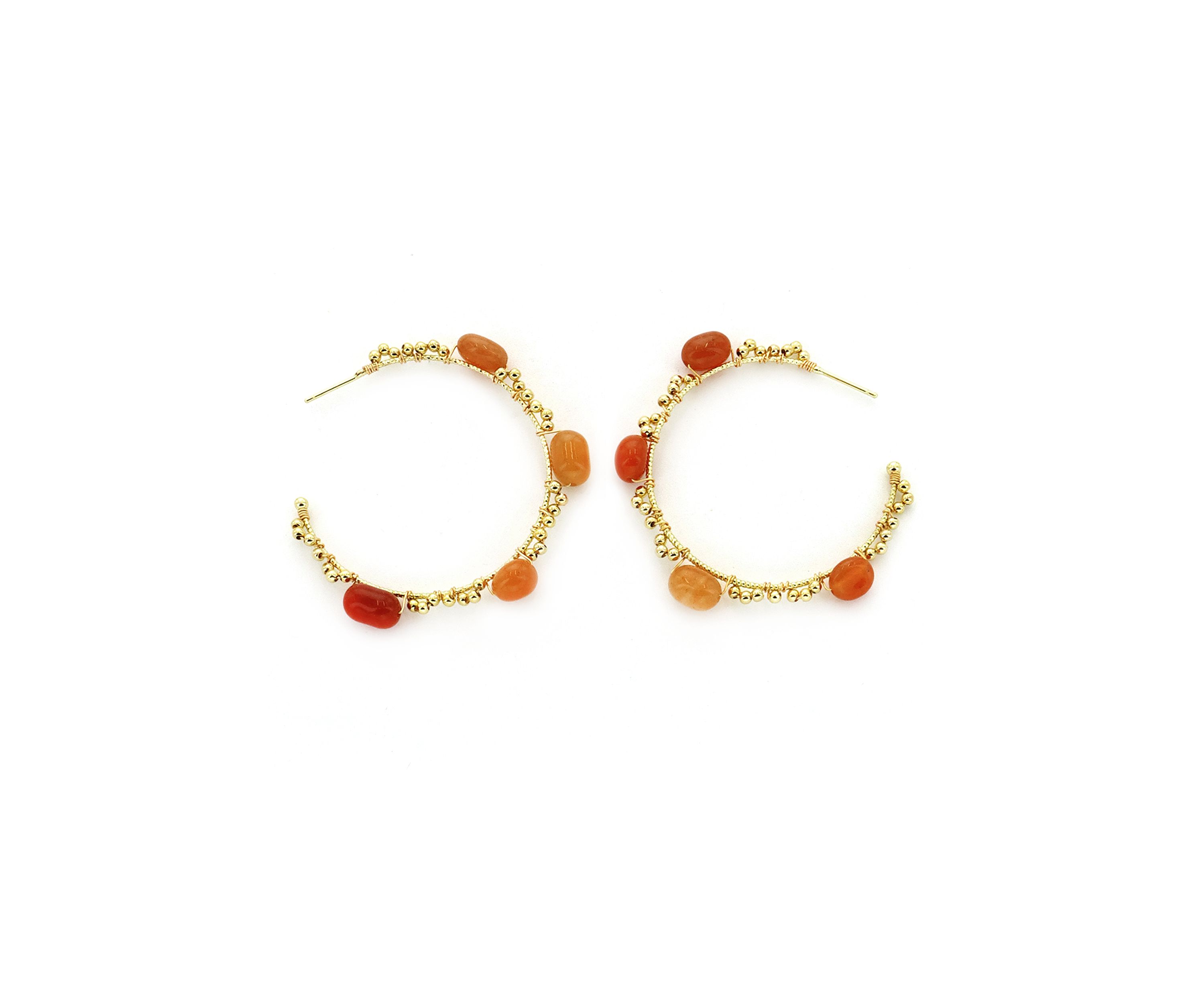 Orange Stone Beaded Hoop Earrings