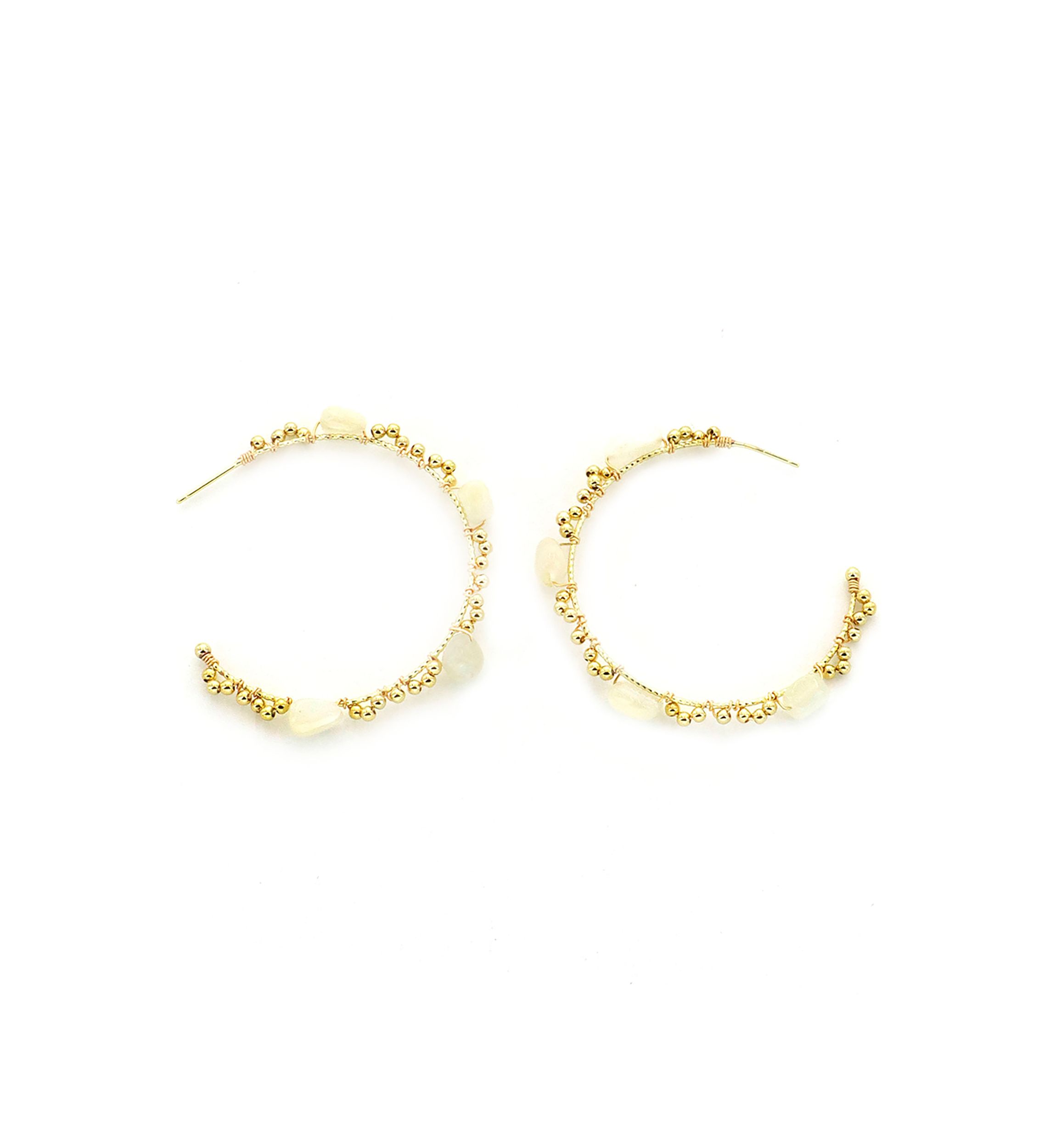 White Stone Beaded Hoop Earrings