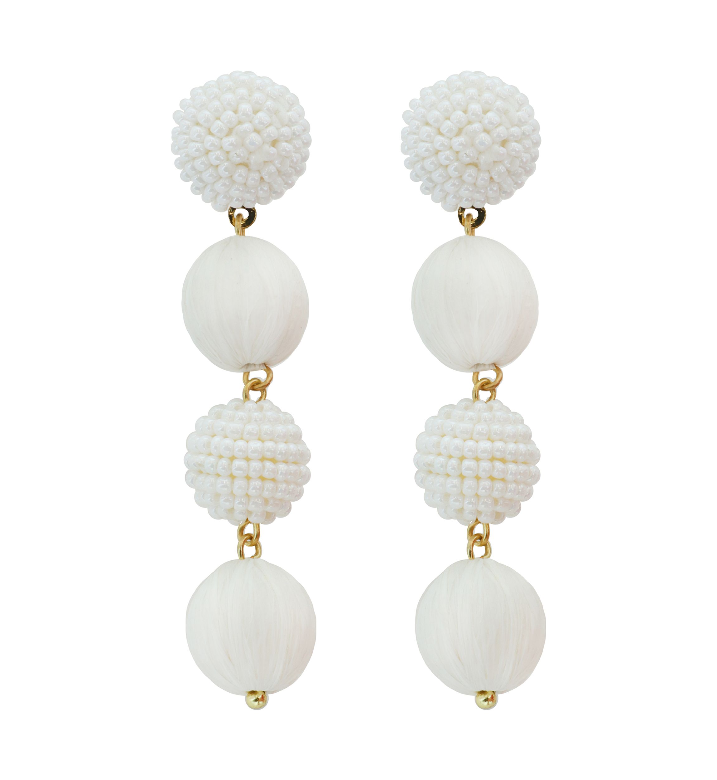 White Ball Linear Earrings