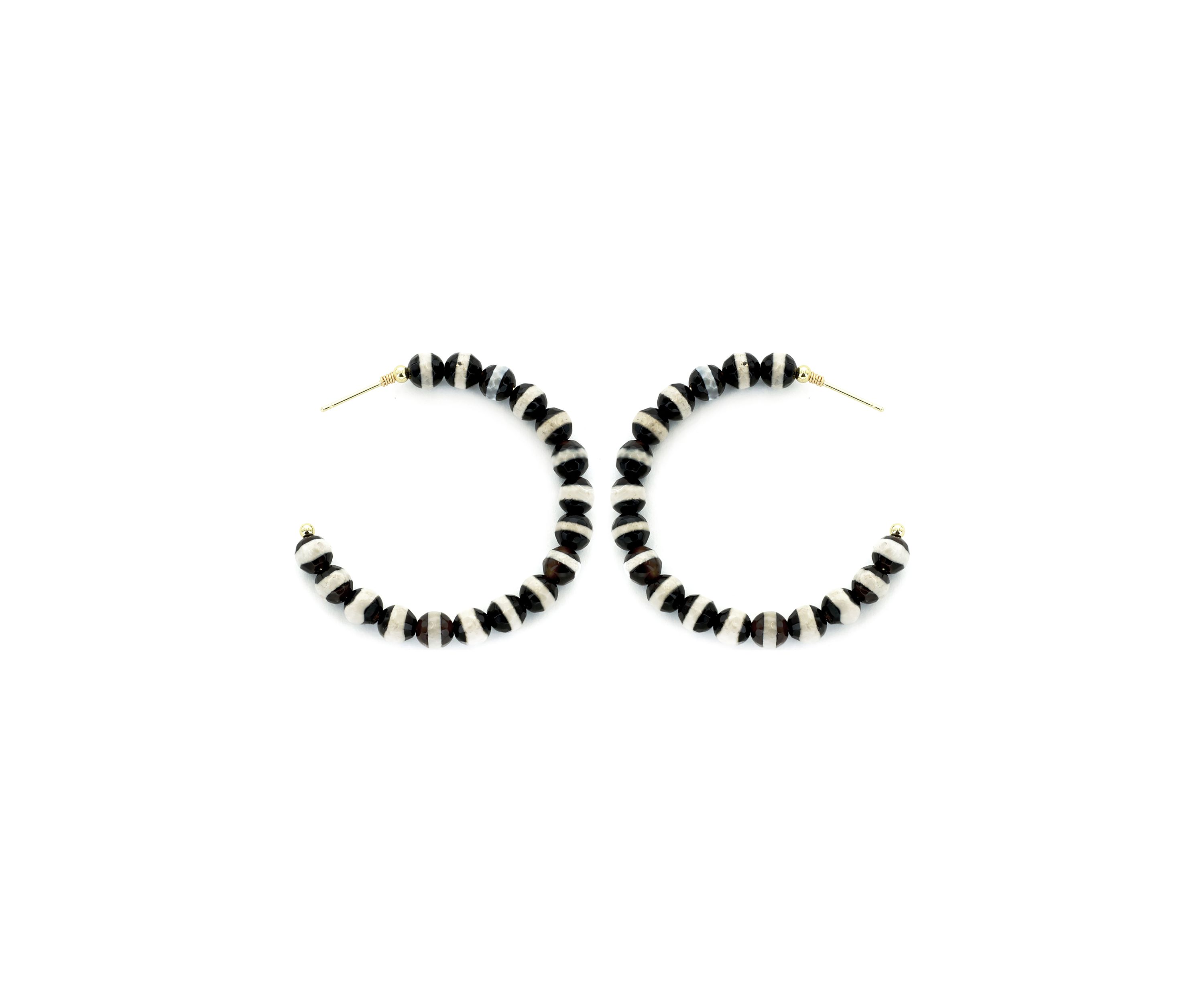 Black and White Stone Hoop Earrings
