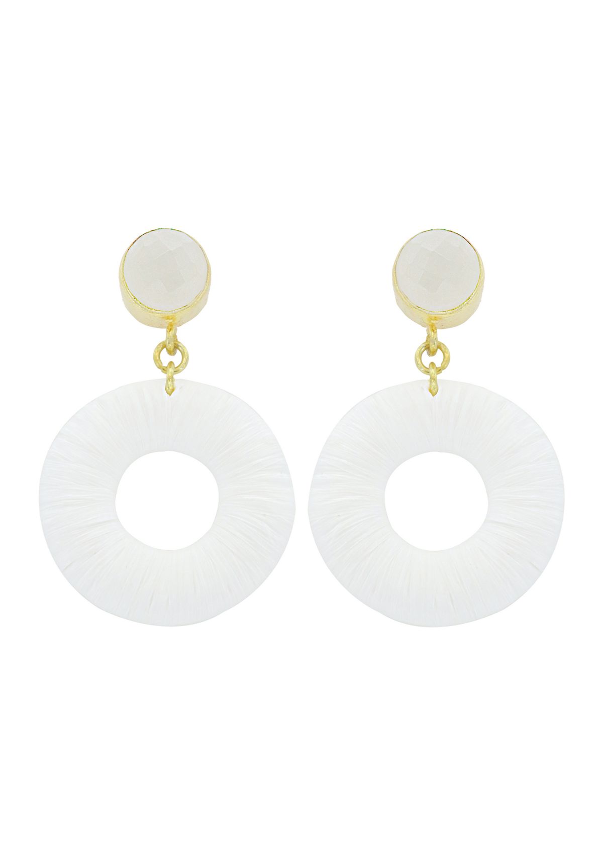 Stone Raffia Wrapped Circle Drop Earrings