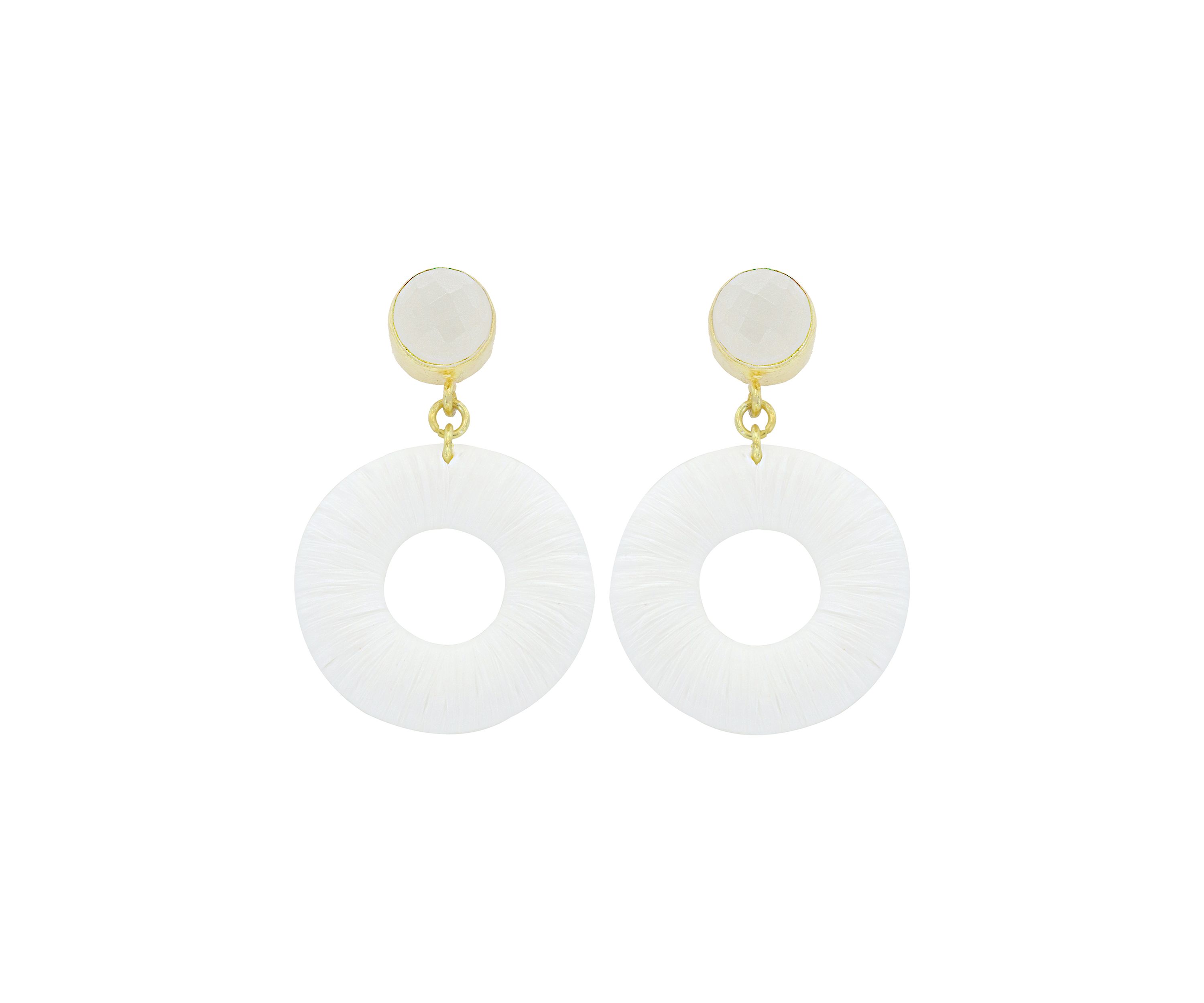 Stone Raffia Wrapped Circle Drop Earrings