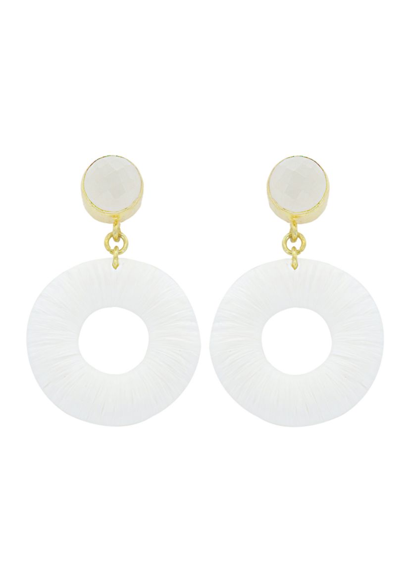 Stone Raffia Wrapped Circle Drop Earrings