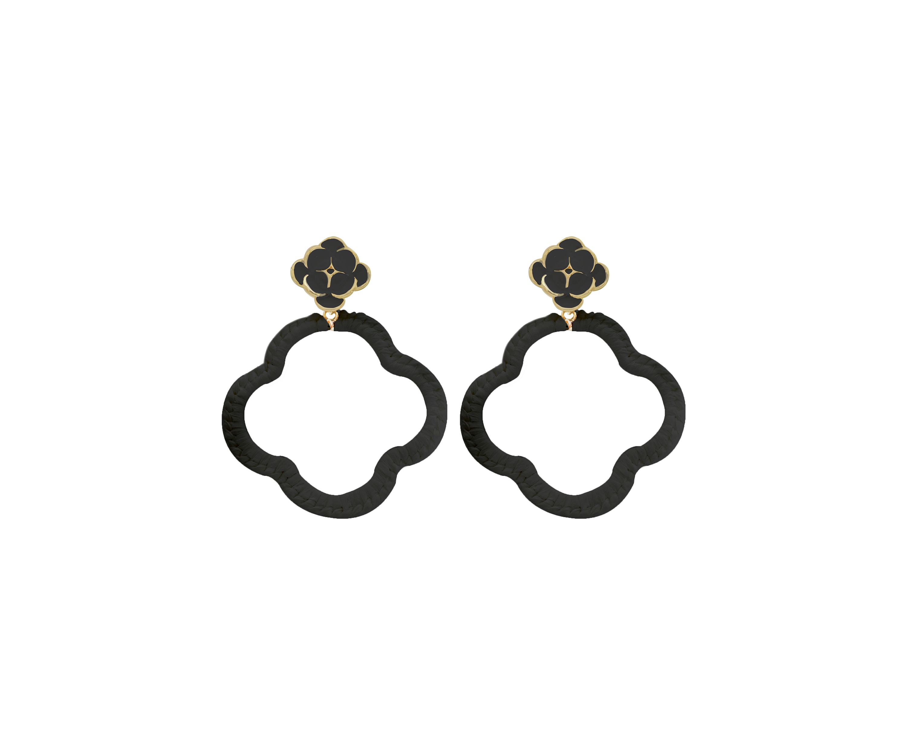 Flower Top Clover Drop Earrings