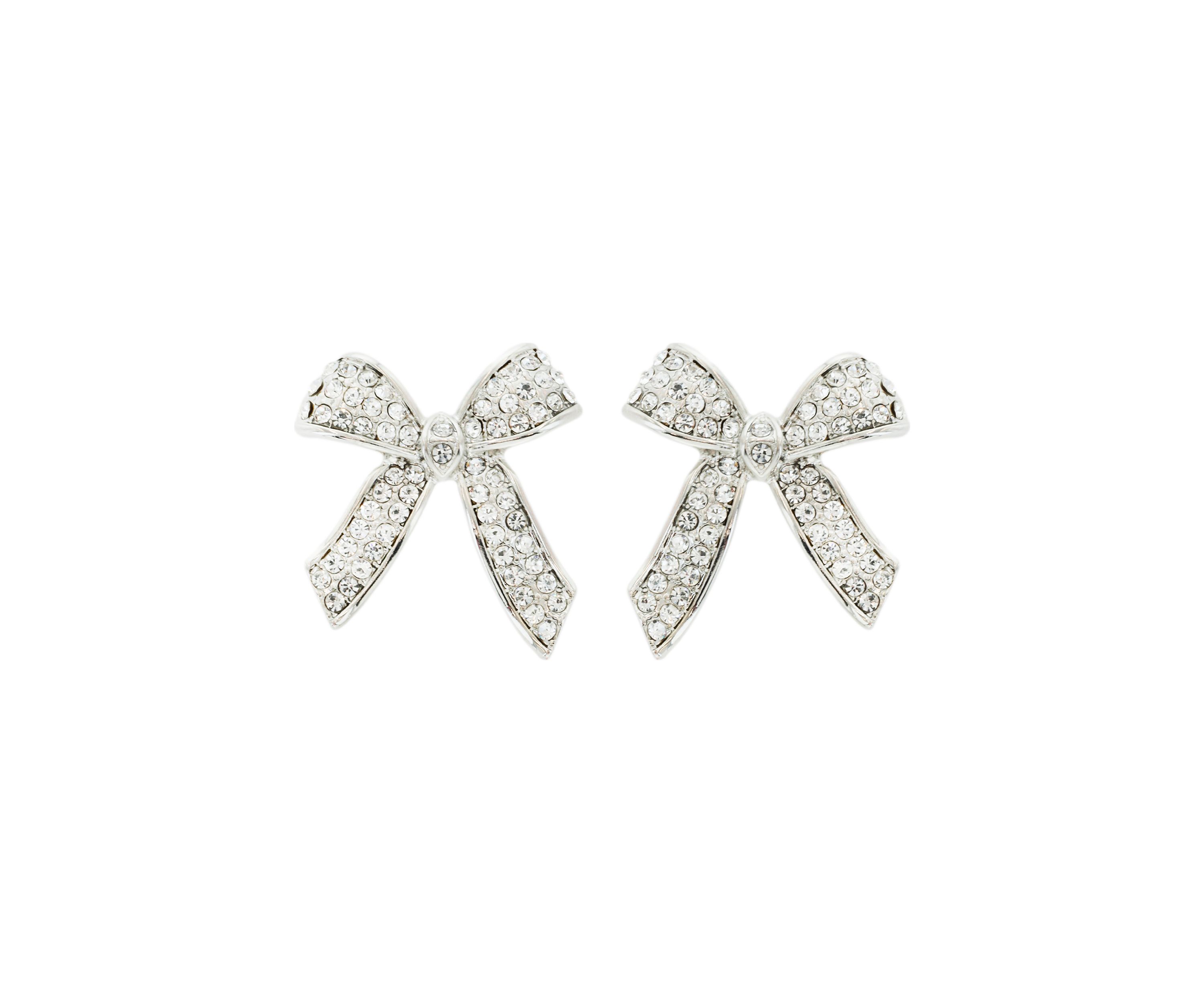 Plated Crystal Bow Stud Earrings