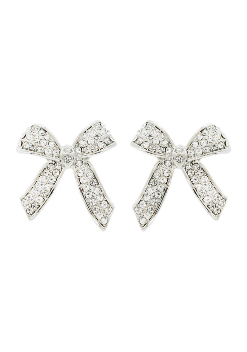 Plated Crystal Bow Stud Earrings