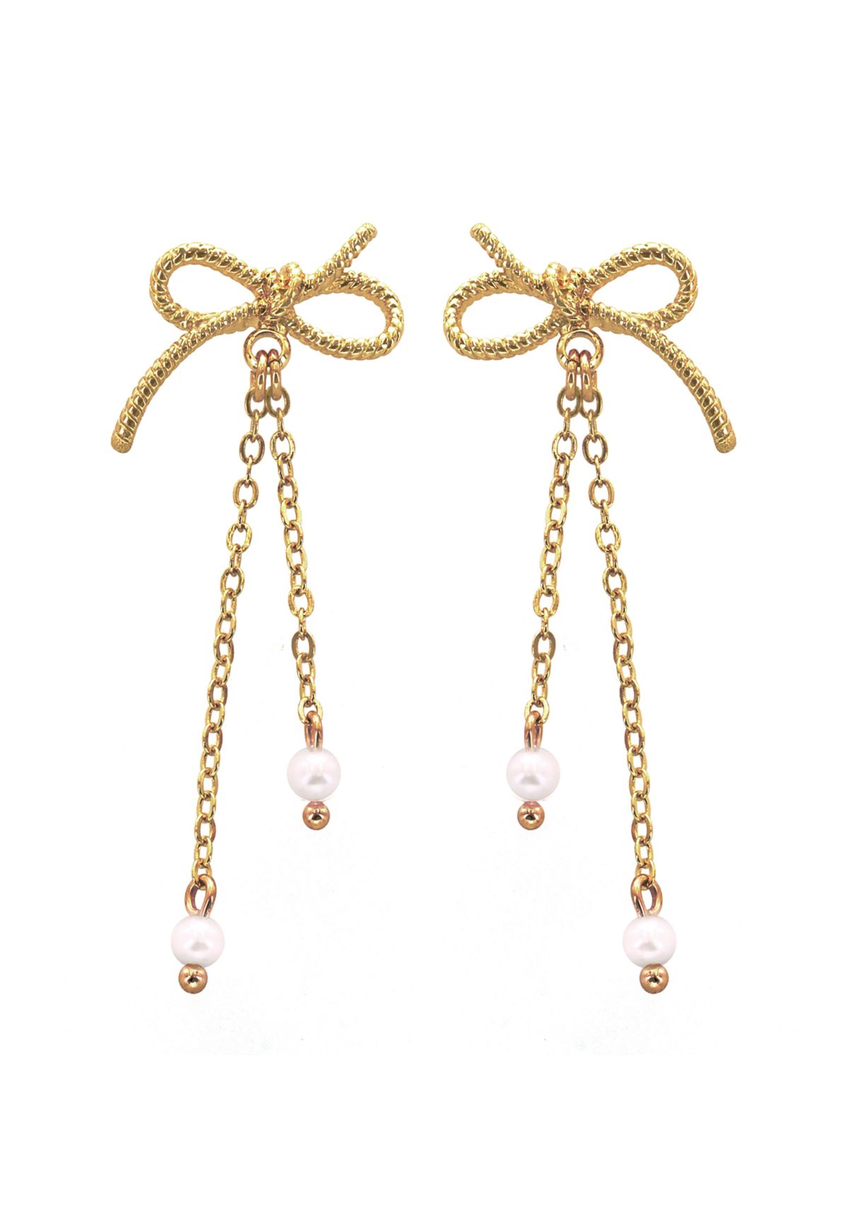 Gold Plated Bow with Pearl Drop Earrings