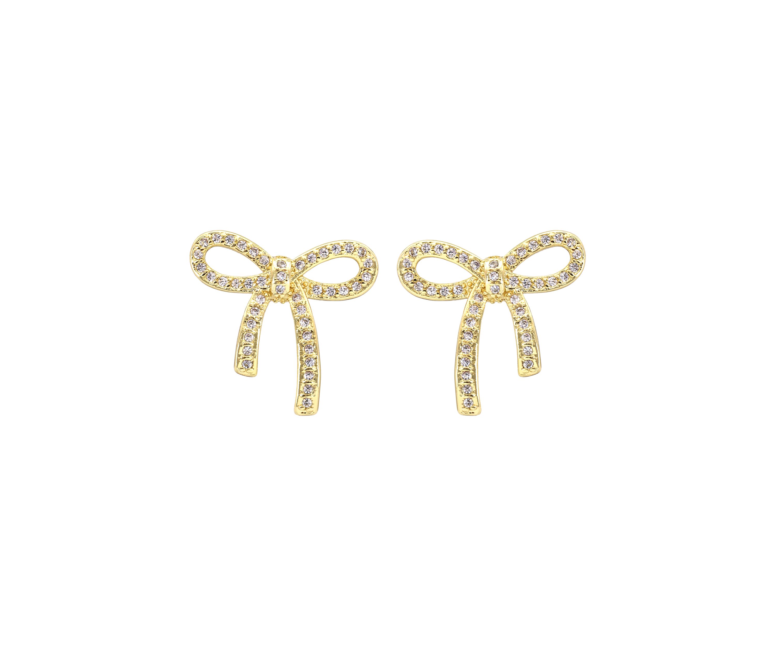 Gold Plated Crystal Bow Stud Earrings