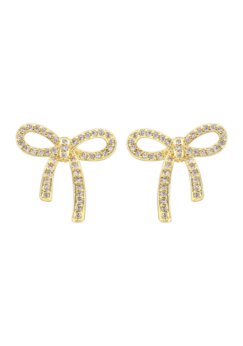 Gold Plated Crystal Bow Stud Earrings