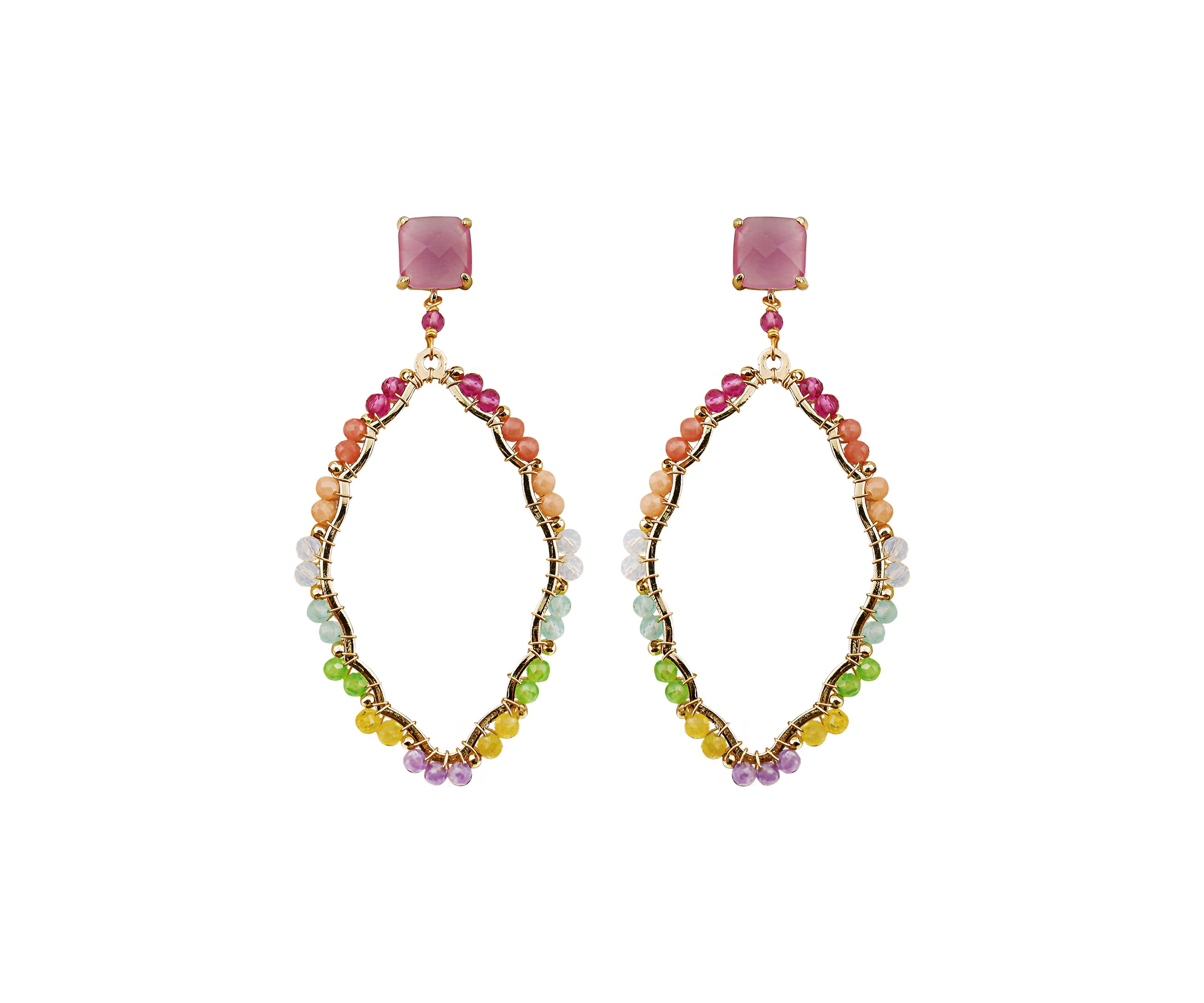Multi Crystal Textile Drop Earrings