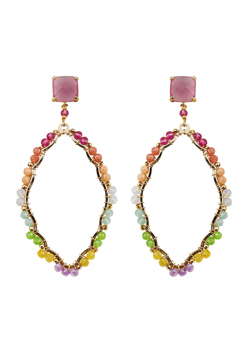Multi Crystal Textile Drop Earrings