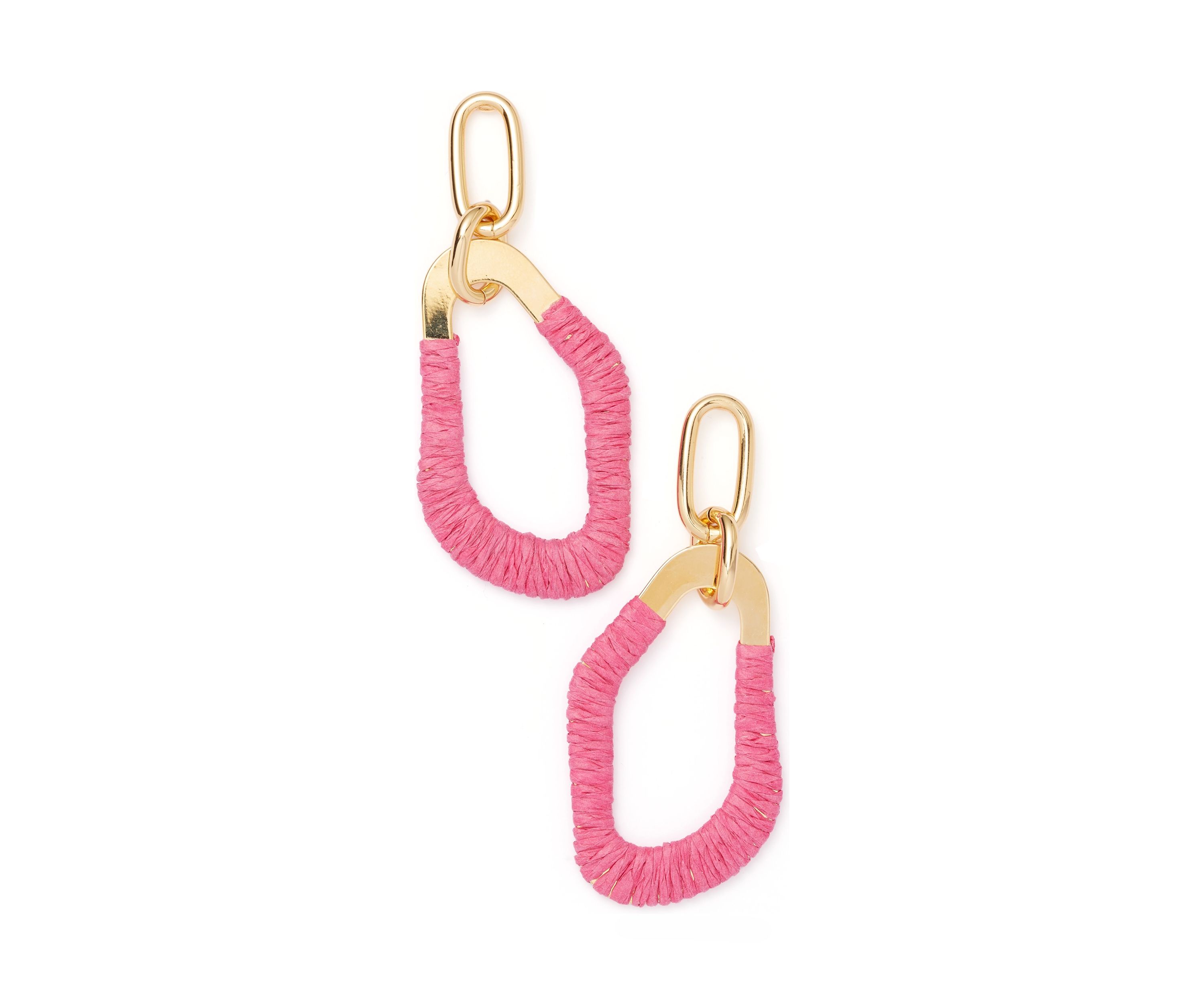 Gold Tone Raffia Thread Wrapped Organic Drop Earrings