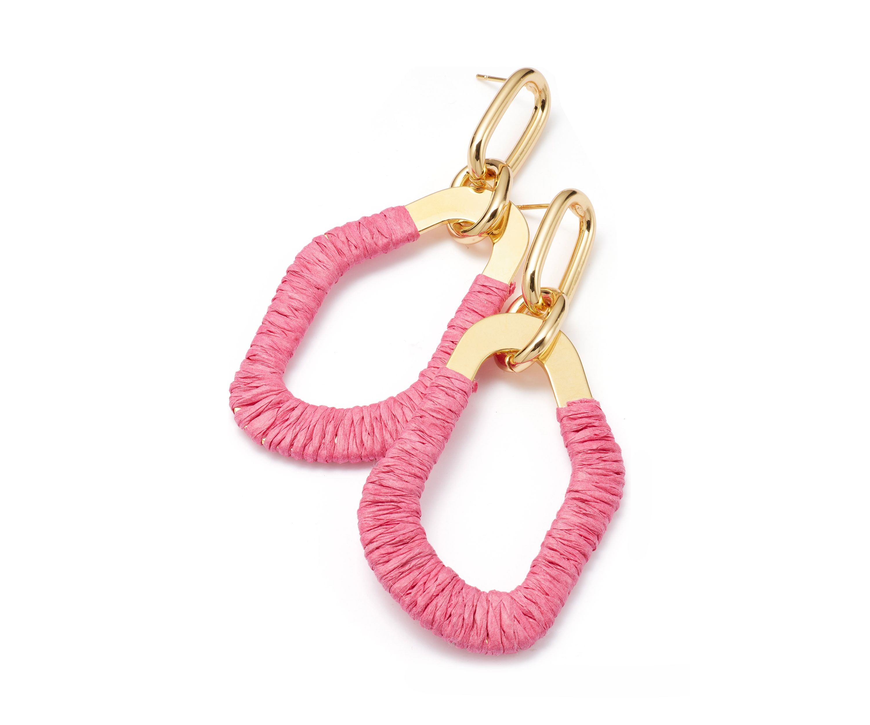 Gold Tone Raffia Thread Wrapped Organic Drop Earrings