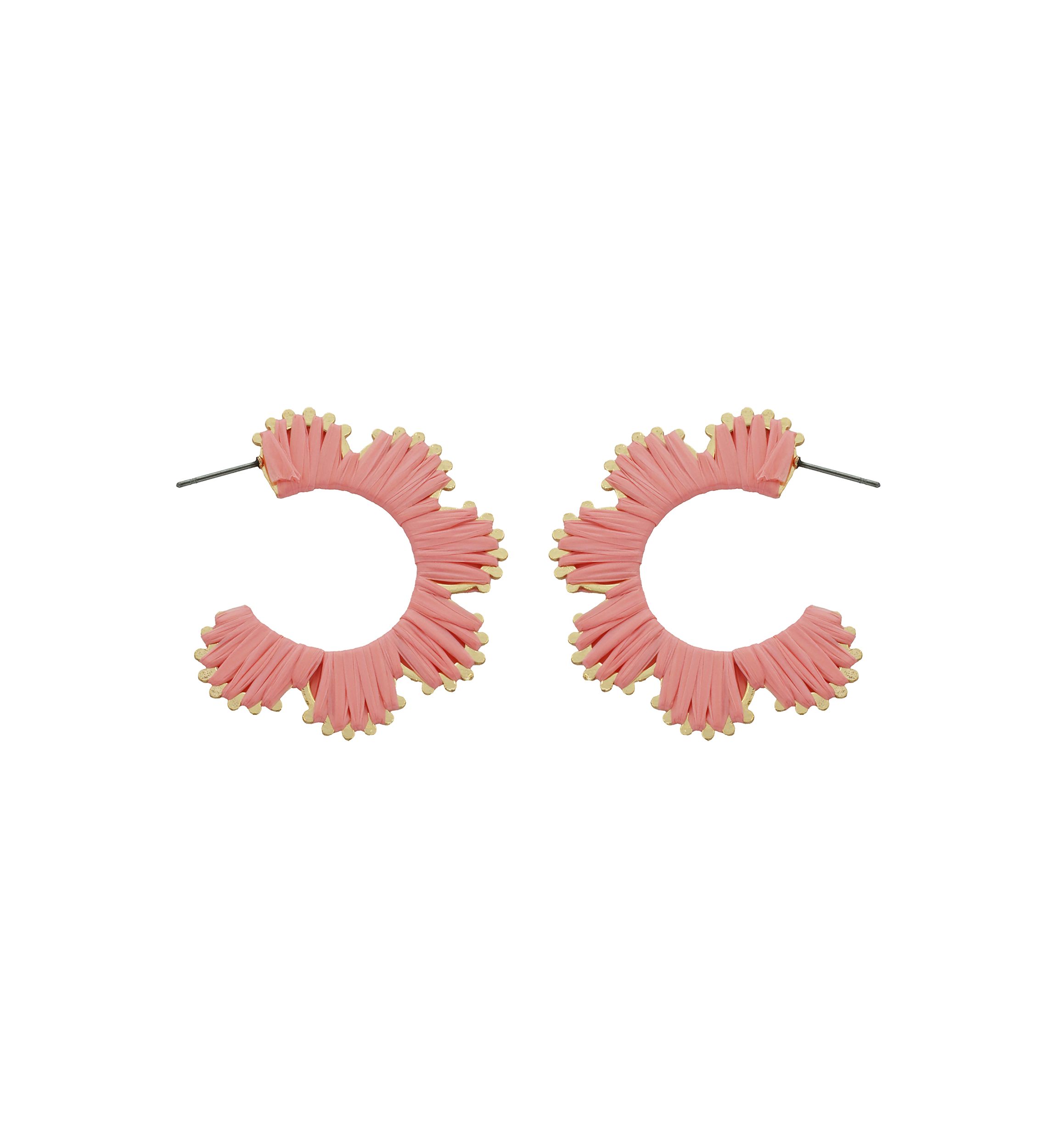 Gold Tone Raffia Scalloped Hoop Earrings
