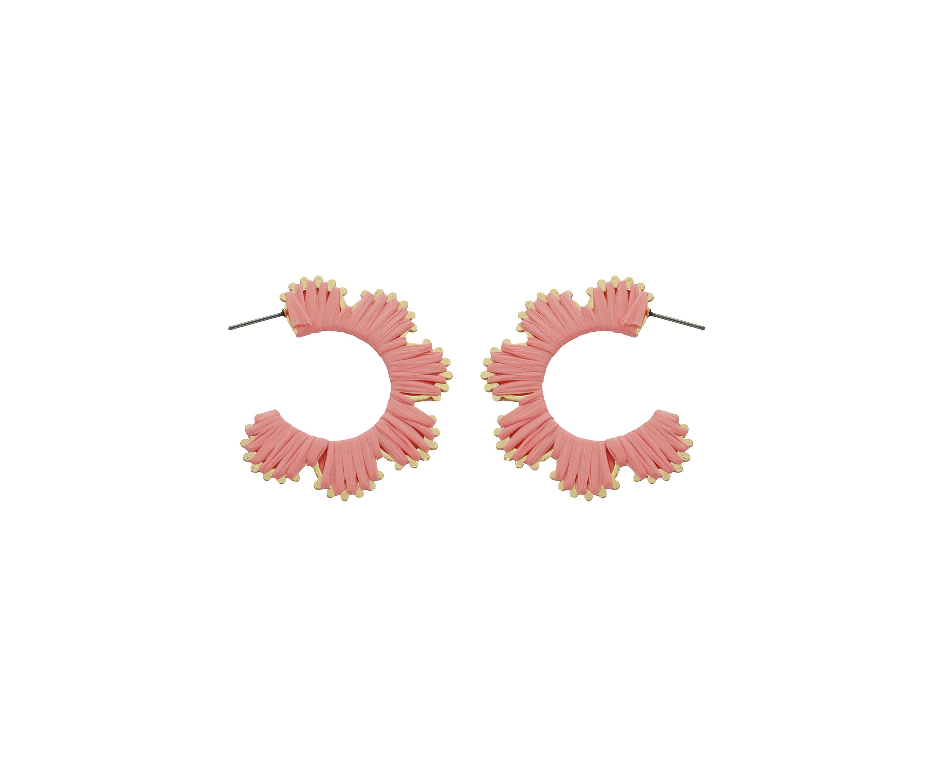 Gold Tone Raffia Scalloped Hoop Earrings