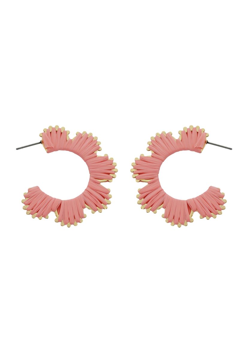 Gold Tone Raffia Scalloped Hoop Earrings