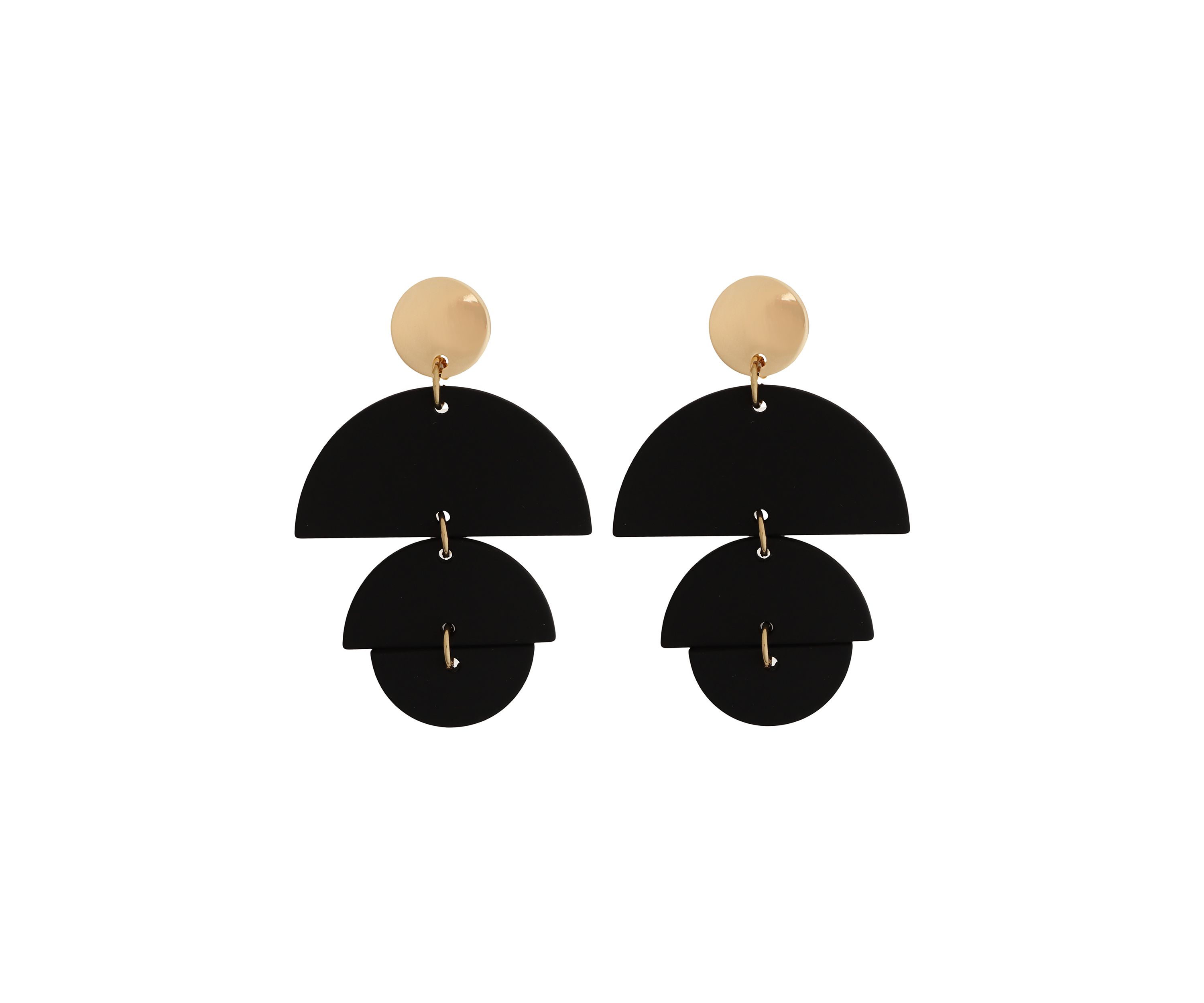 Gold Tone Black Geometric Drop Earrings