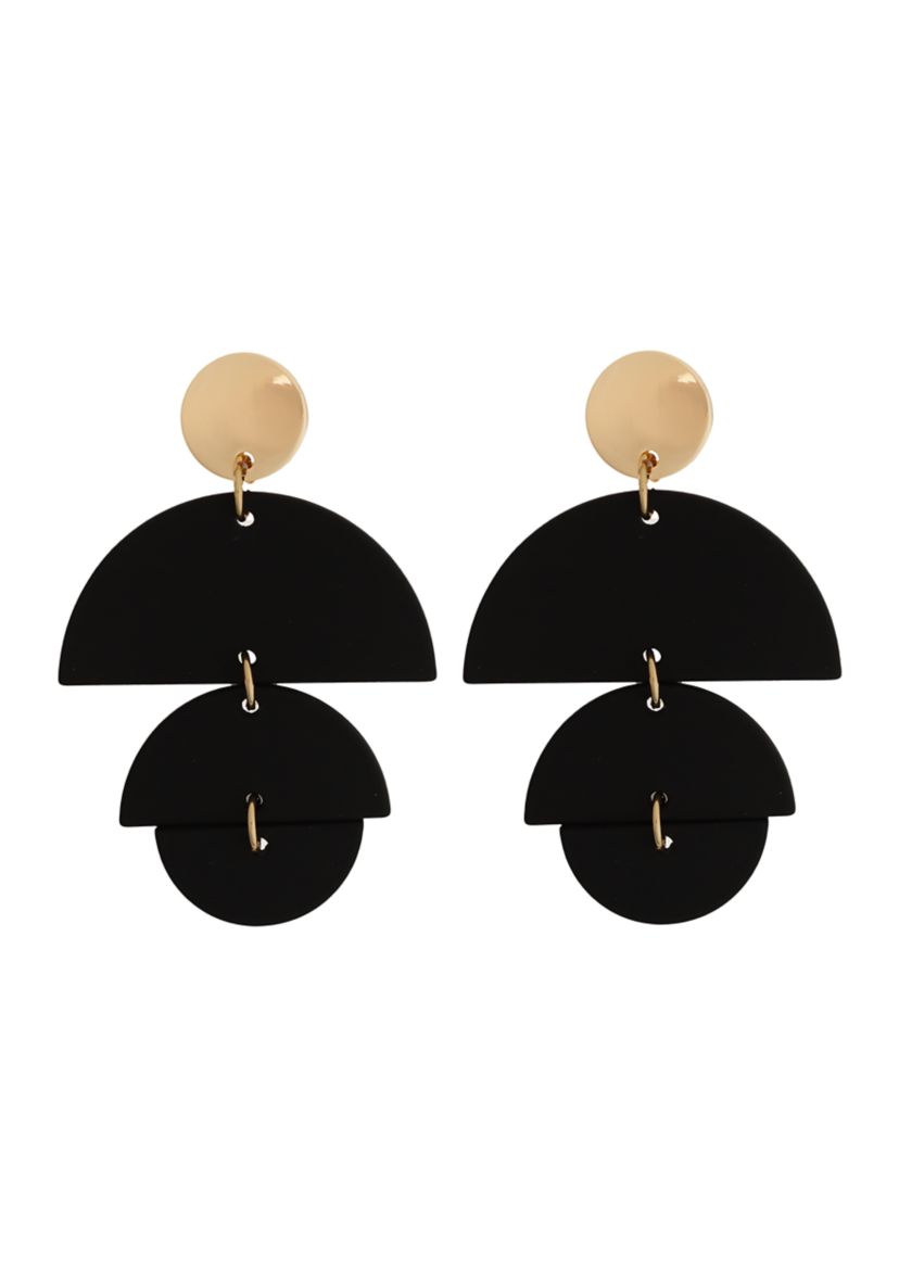Gold Tone Black Geometric Drop Earrings