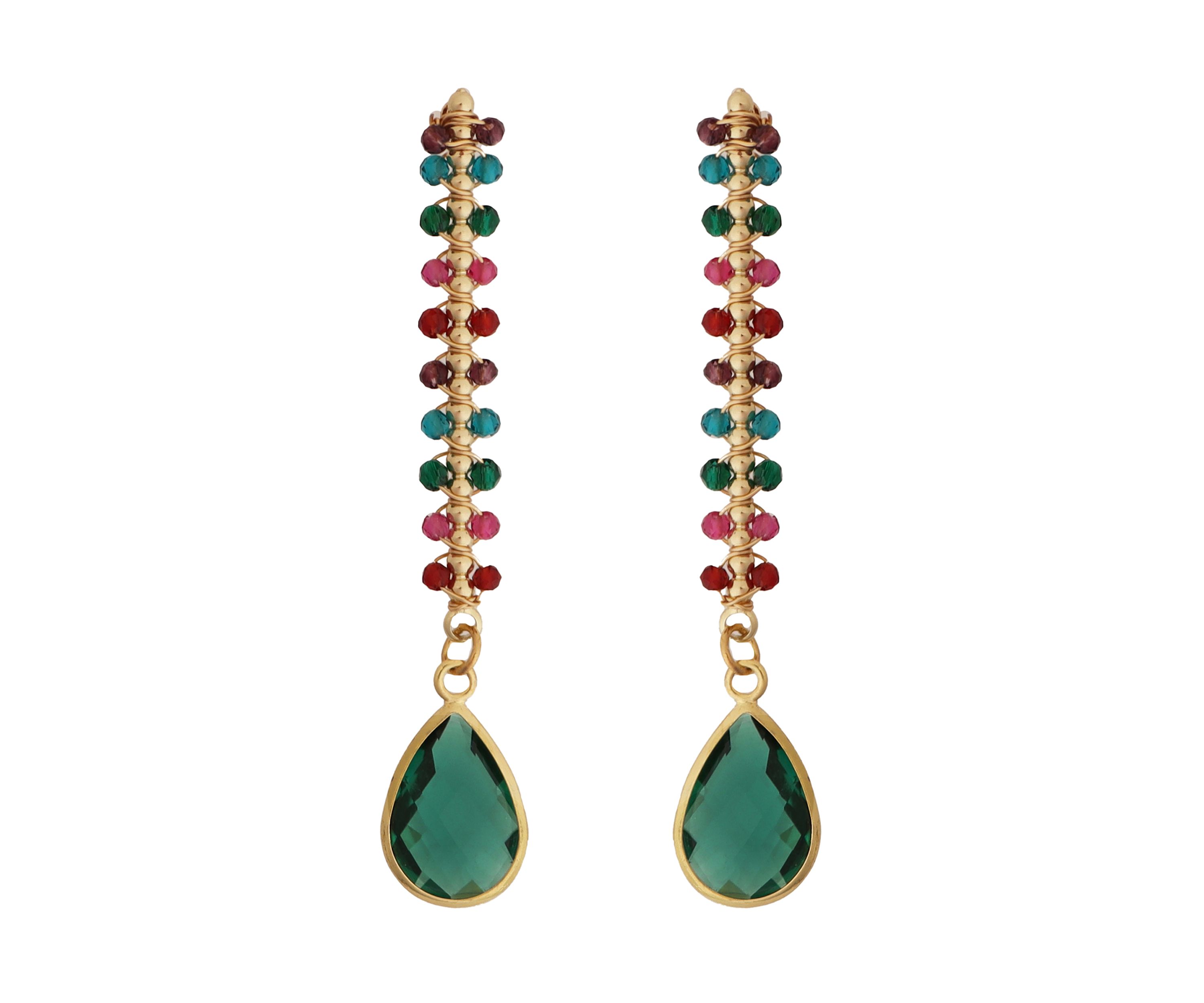 Gold Plated Multi Crystal Linear Teardrop Earrings