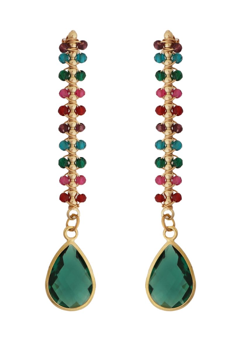 Gold Plated Multi Crystal Linear Teardrop Earrings