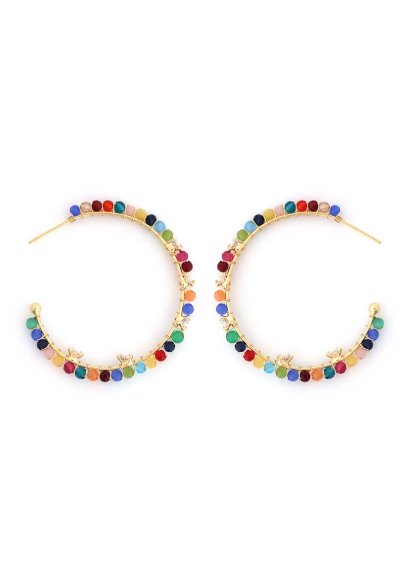 Gold Plated Multi Crystal Lined Hoop Earrings