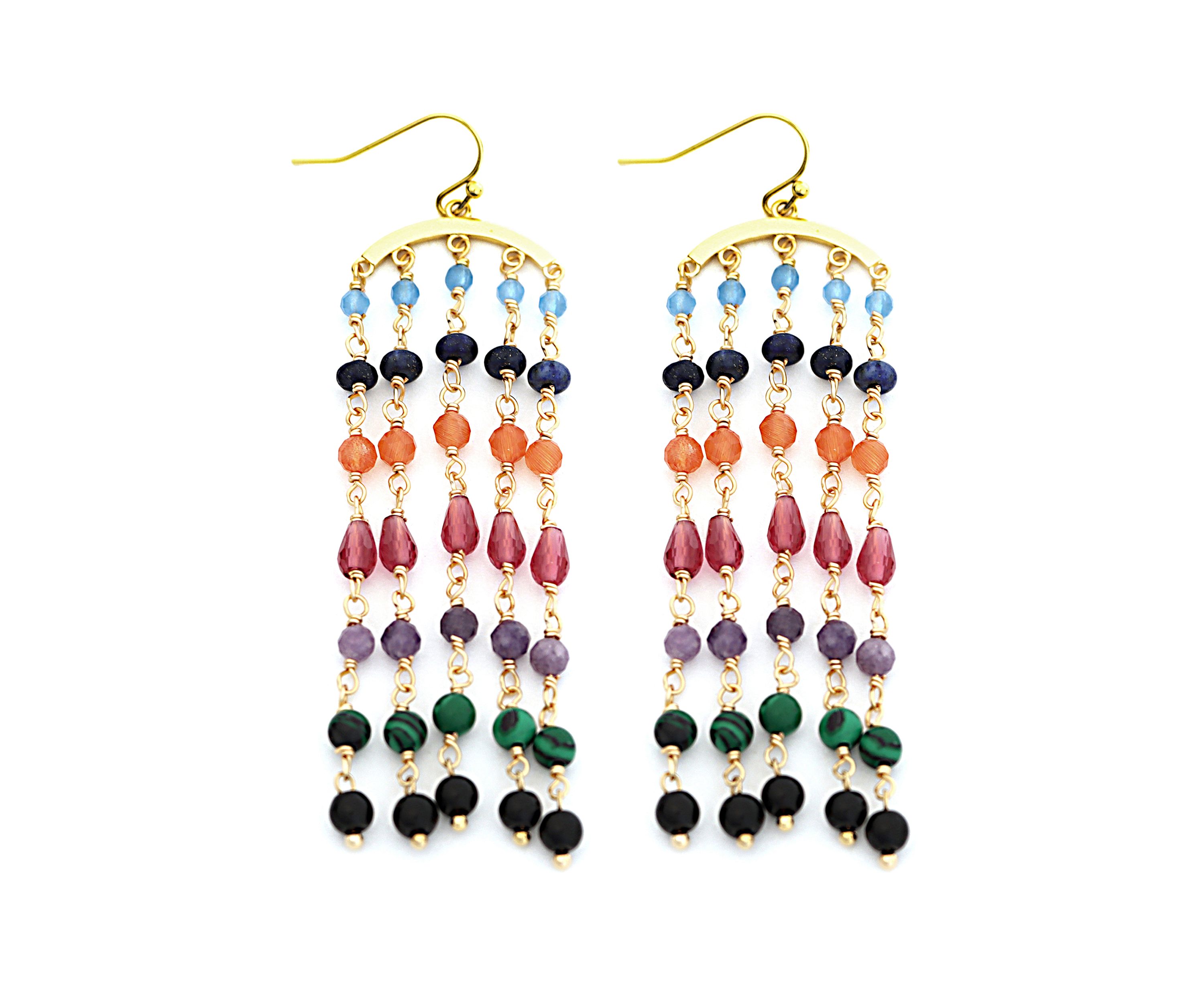 Gold Plated Multi Crystal Fringe Earrings