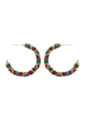 Belk Gold Plated Multi Crystal Chain Twist Hoop Earrings