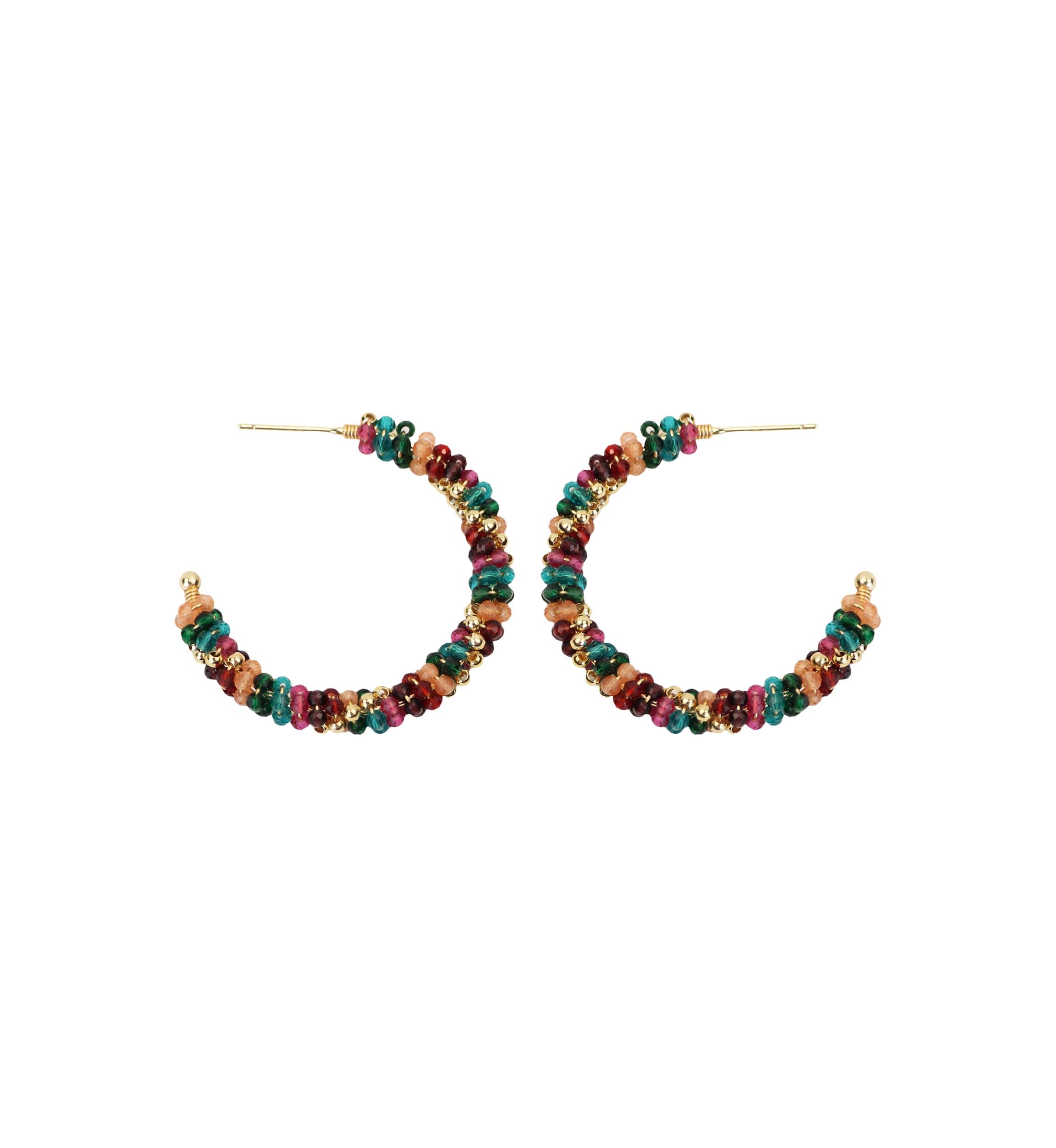 Gold Plated Multi Crystal Chain Twist Hoop Earrings