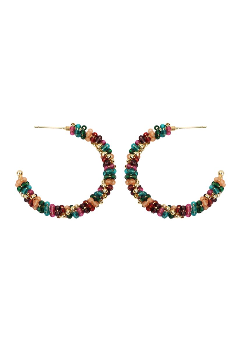 Gold Plated Multi Crystal Chain Twist Hoop Earrings