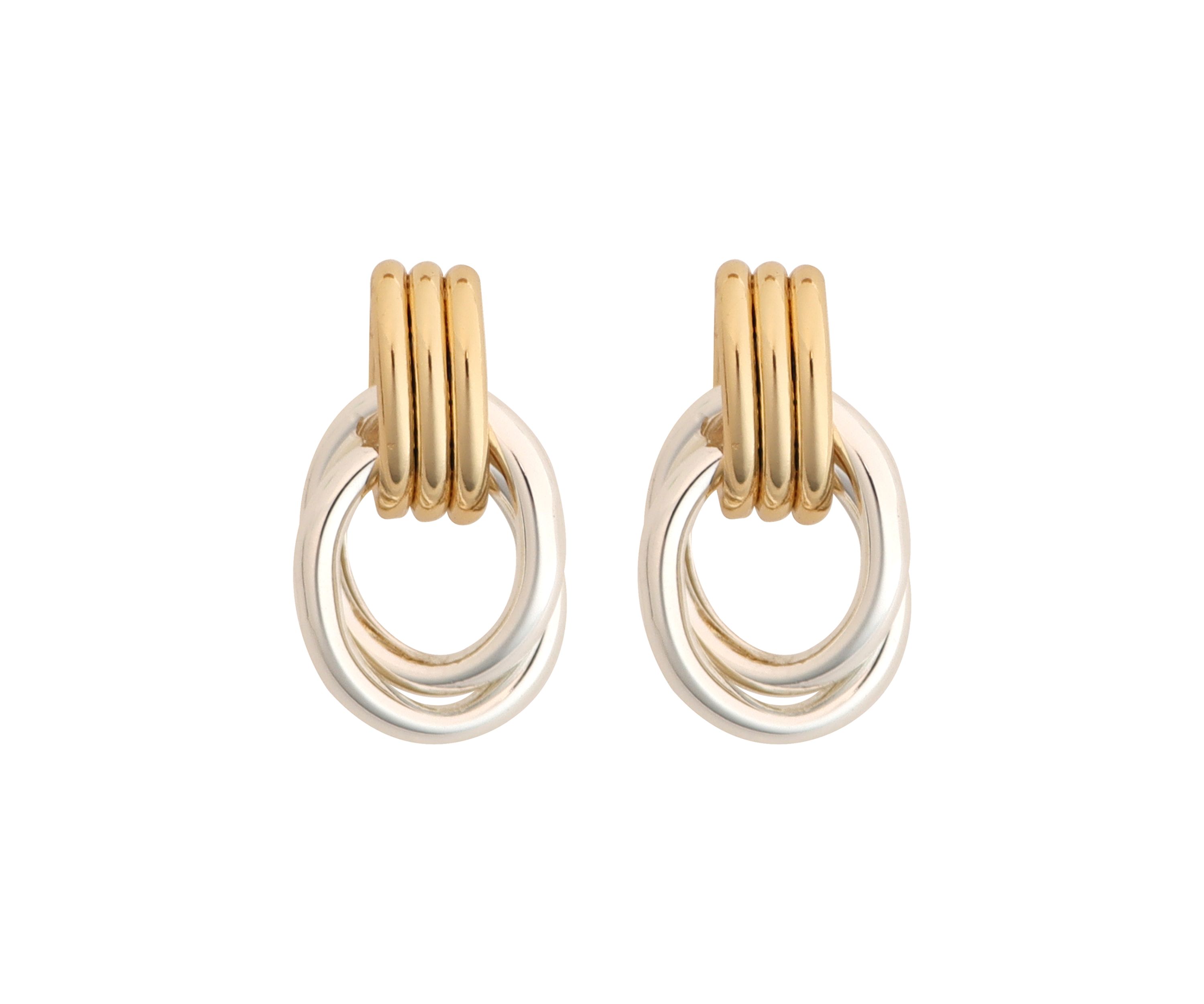 Two Tone Circle Doorknocker Drop Earrings