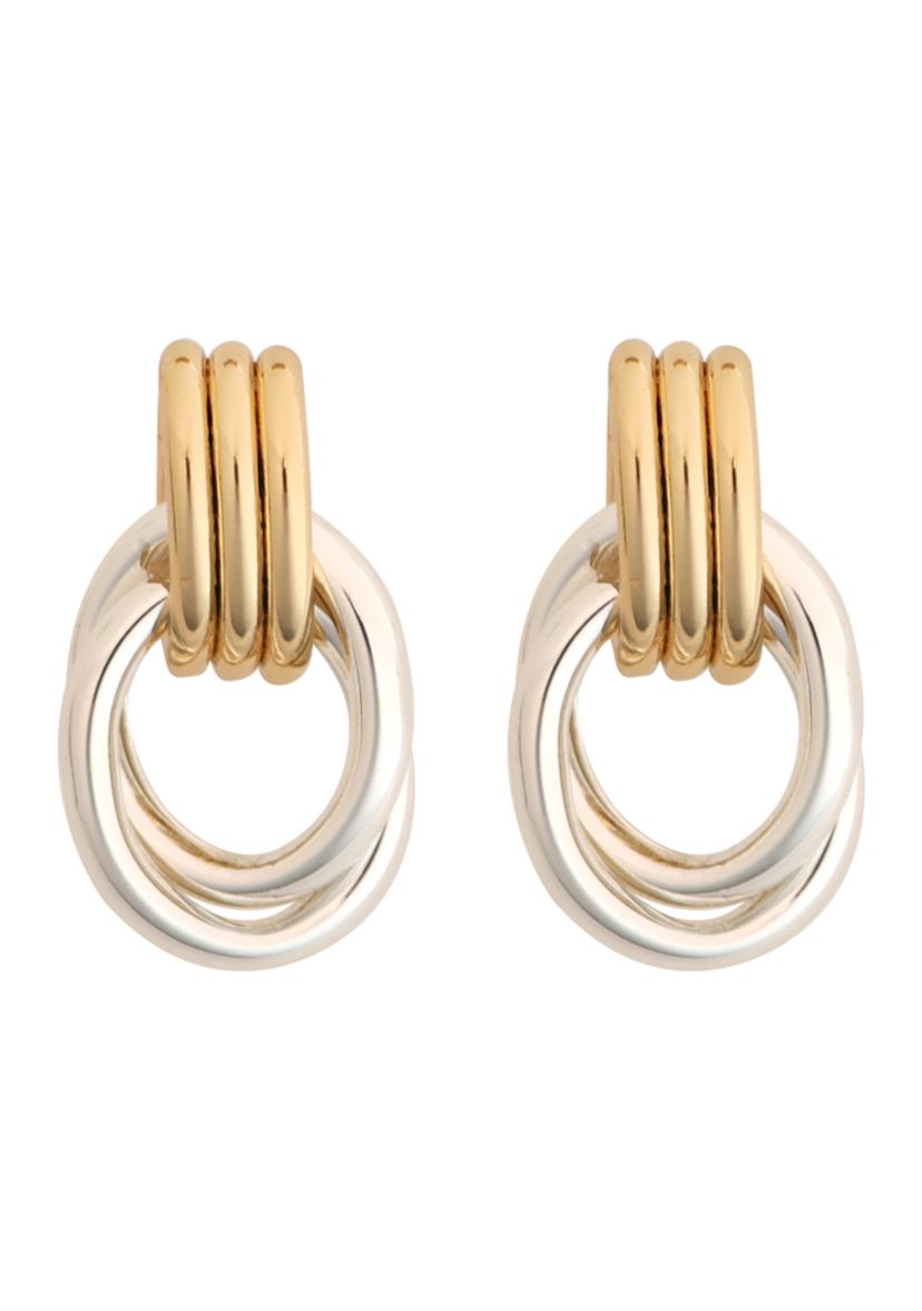 Two Tone Circle Doorknocker Drop Earrings