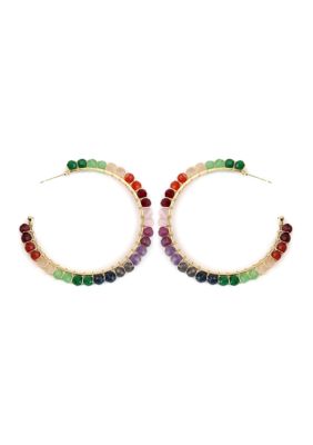 Belk Gold Plated Multi Crystal Color Blocked Hoop Earrings