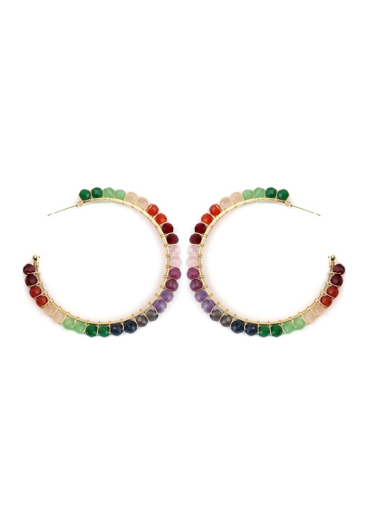 Gold Plated Multi Crystal Color Blocked Hoop Earrings