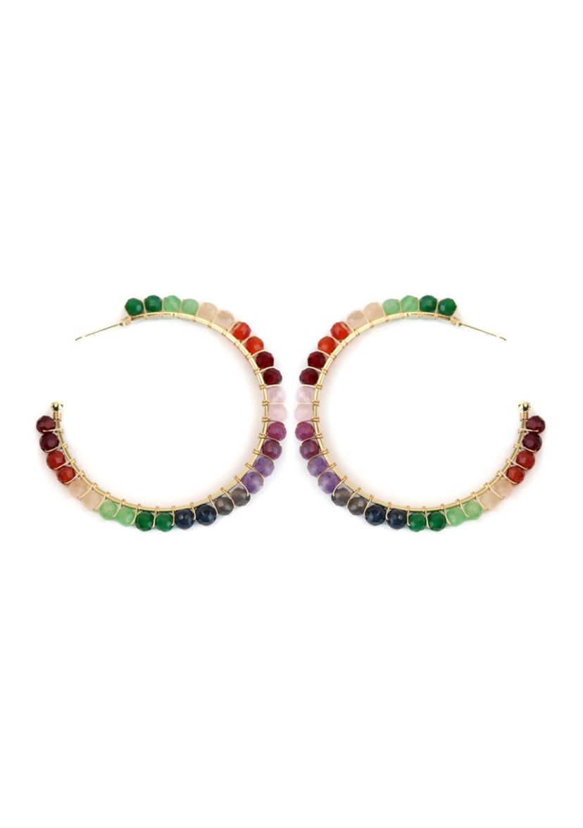 Gold Plated Multi Crystal Color Blocked Hoop Earrings