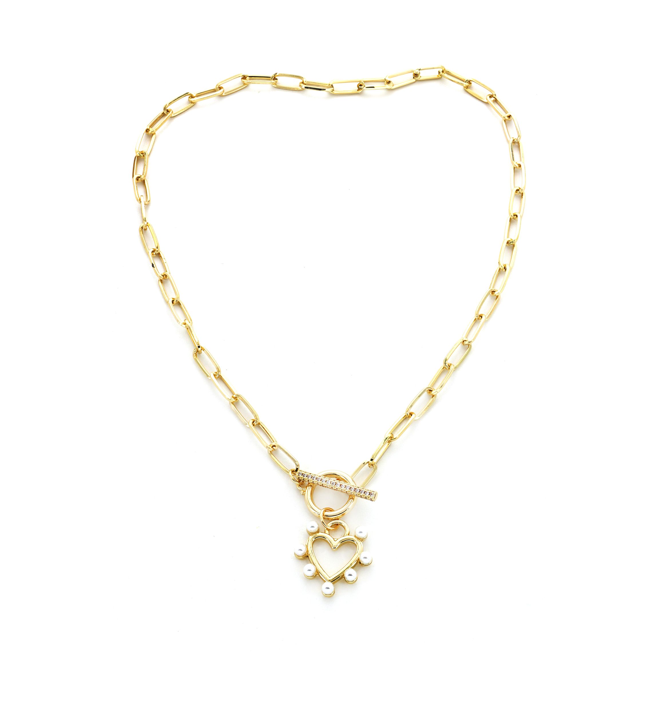 Gold Plated Pearl Heart Toggle Necklace