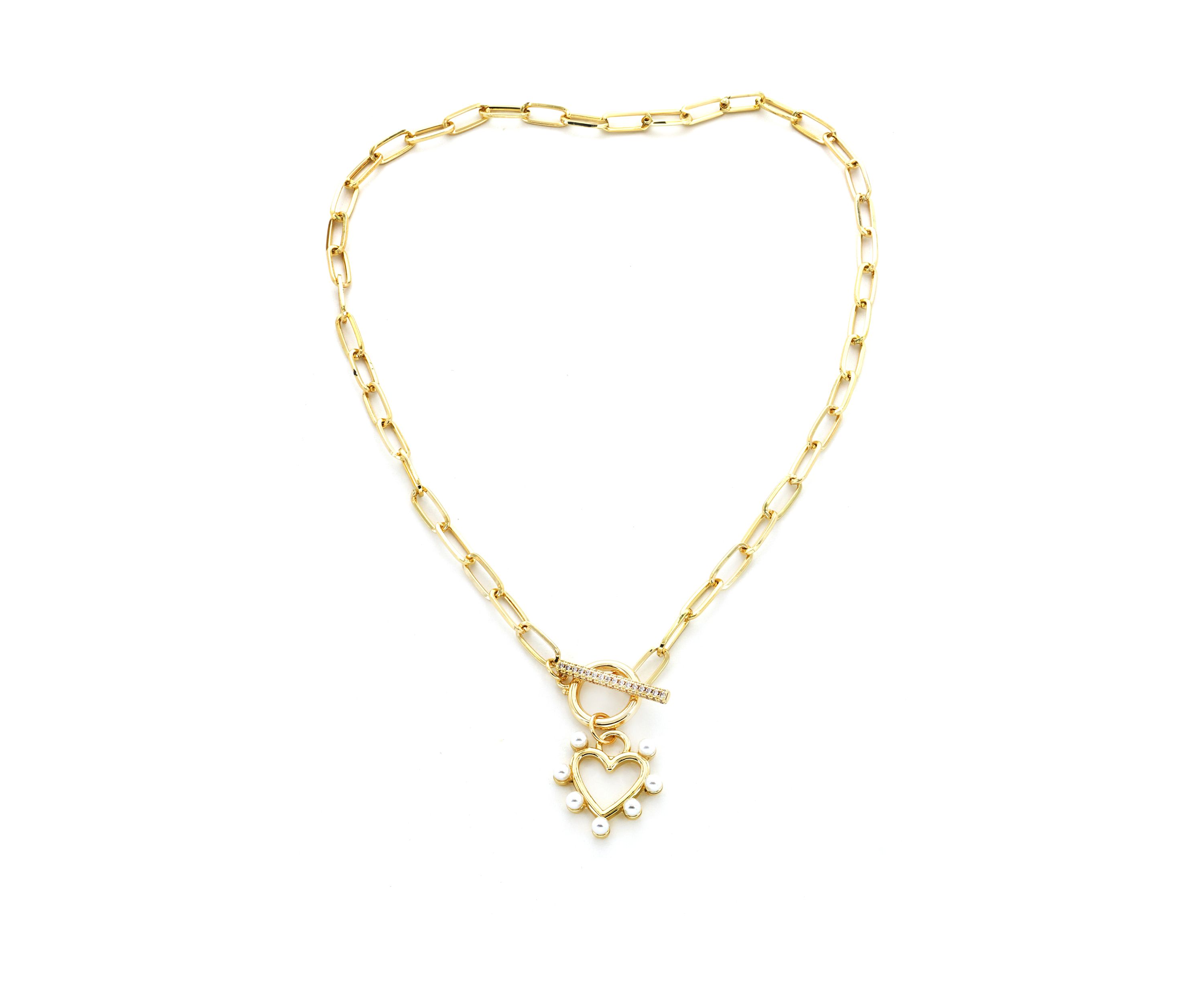 Gold Plated Pearl Heart Toggle Necklace