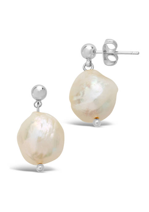 Large Baroque White Pearl & Sterling Silver Earrings