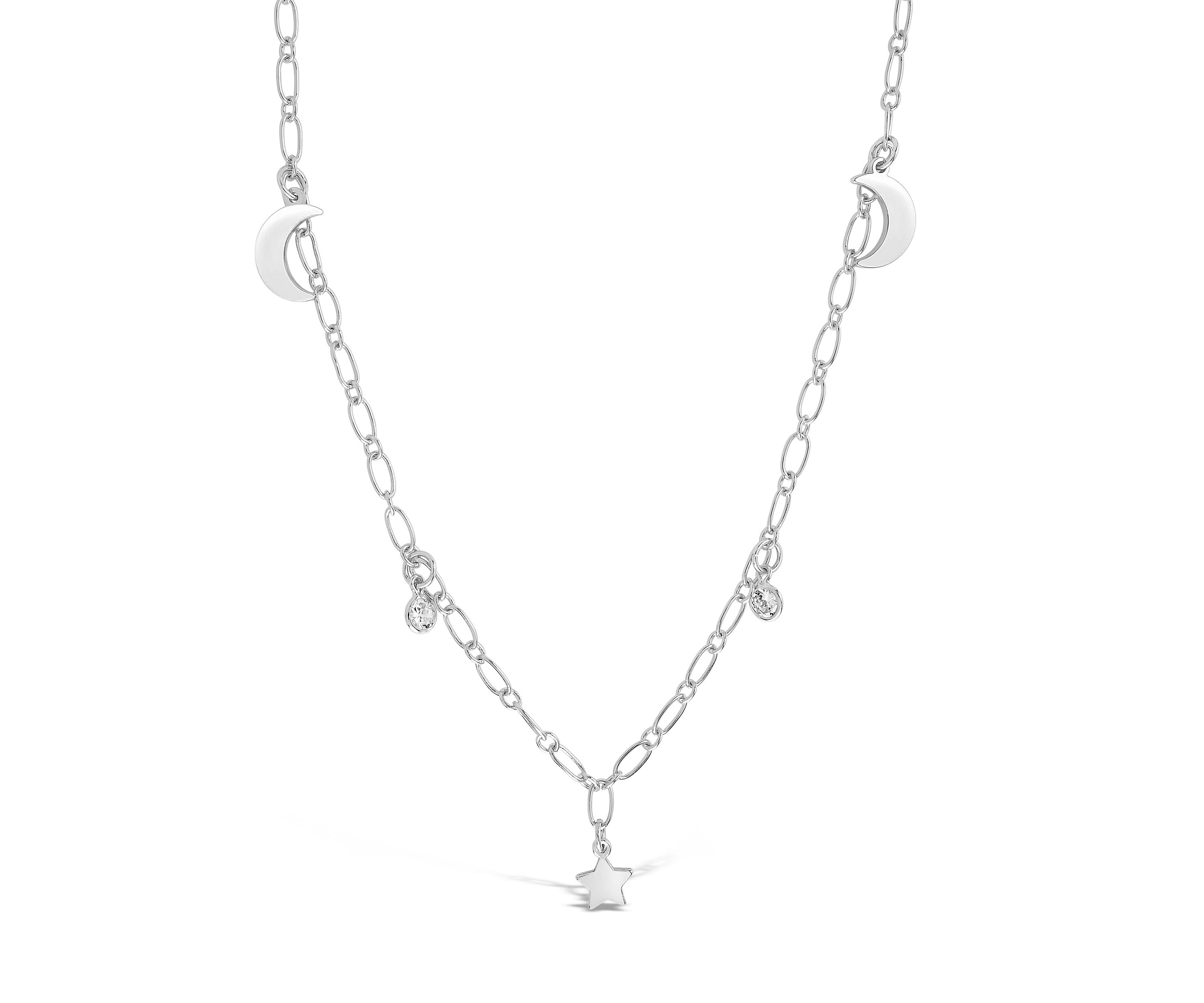 Sparkling Cubic Zirconia, Star, & Moon Chain Necklace