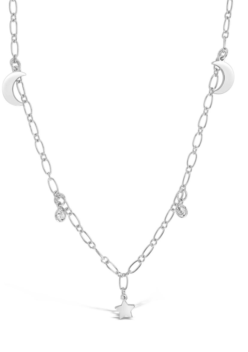 Sparkling Cubic Zirconia, Star, & Moon Chain Necklace