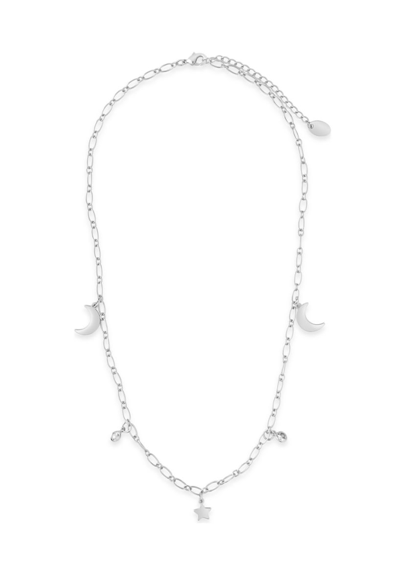 Sparkling Cubic Zirconia, Star, & Moon Chain Necklace