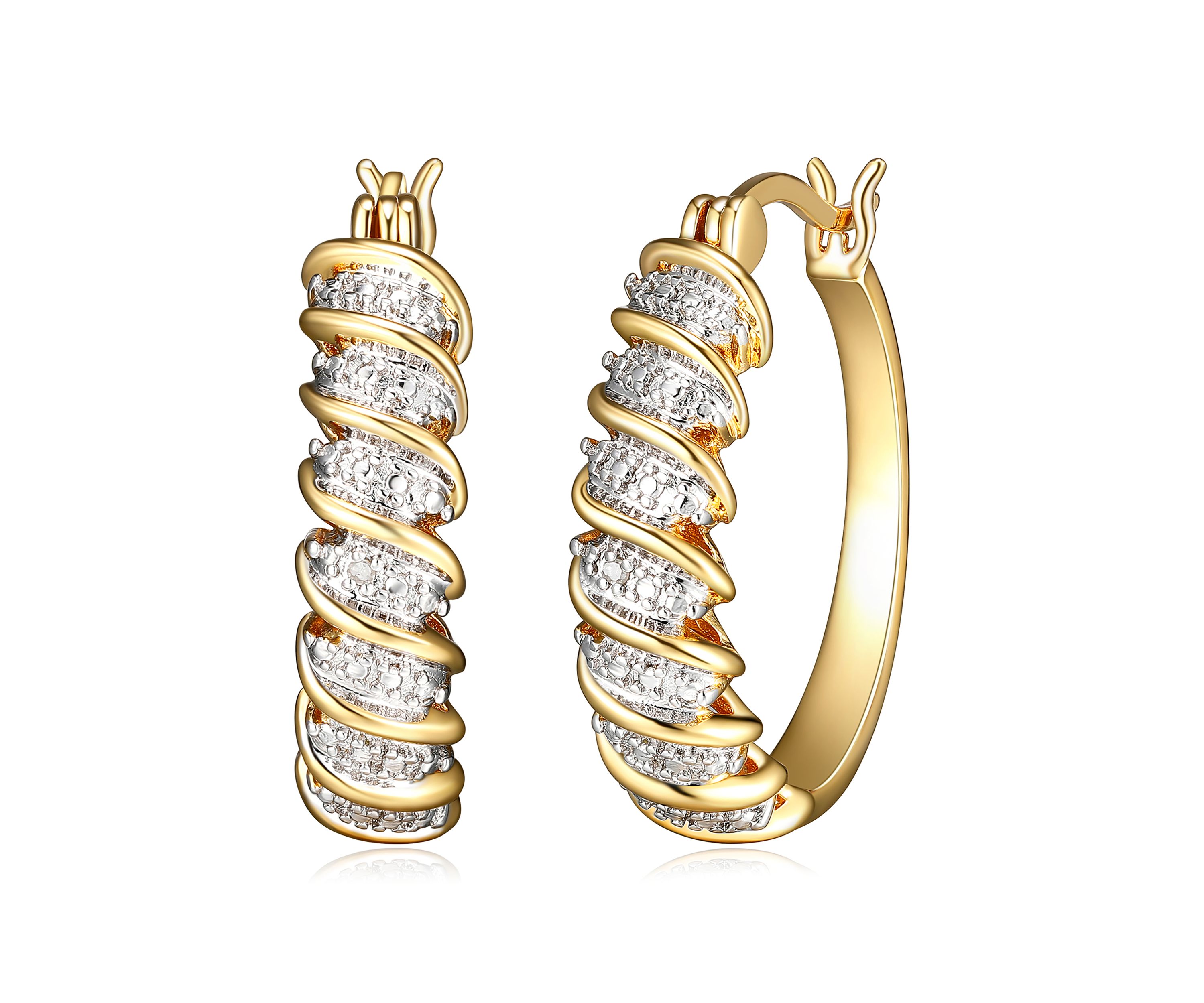 Fine Silver Plated Gold and Silver Tone S Link Diamond Accent Hoop Earrings
